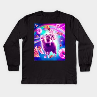 Laser Eyes Space Cat Riding Pug, Llama  - Rainbow Kids Long Sleeve T-Shirt